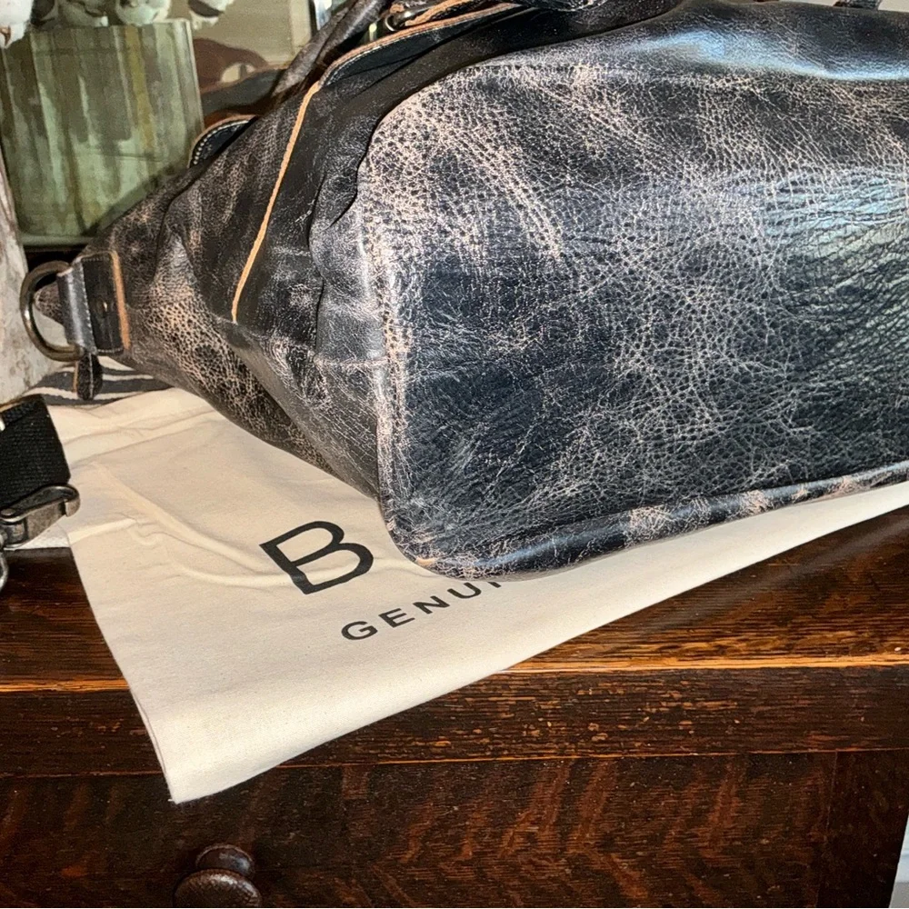 NWT Bed Stu Leather Big Fork Crossbody Tote Shoulder Bag Black Lux MSRP $365 - Picture 7 of 12